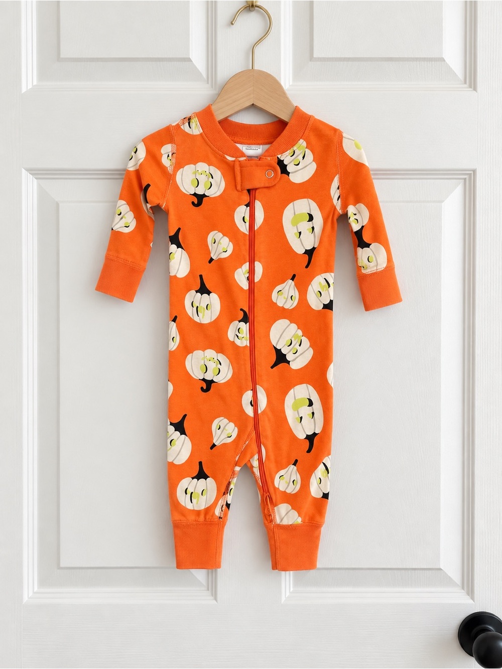 Hanna Andersson 0-3M Halloween Pumpkin Zip Sleeper Pajamas Orange
